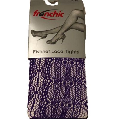 Frenchic Suspender Style 2 Fishnet Crochet Lace Tights Purple S/M New